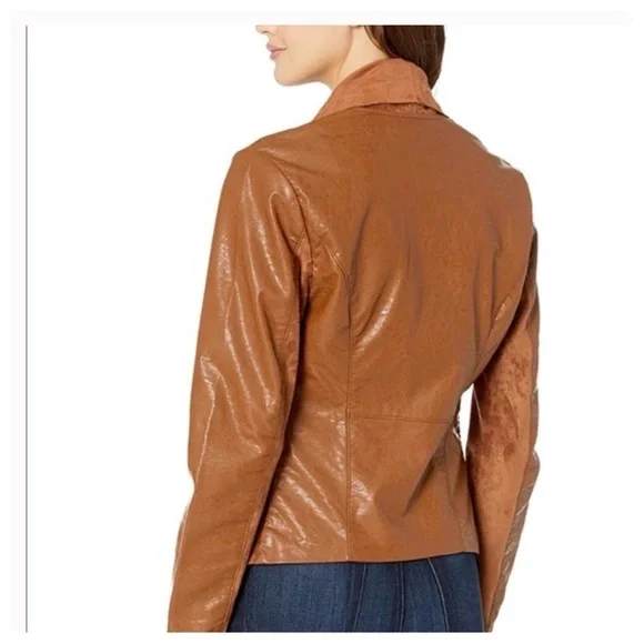 Blank NYC Draped Moto Faux Vegan Leather Mixed Media Jacket S. - Picture 6 of 8